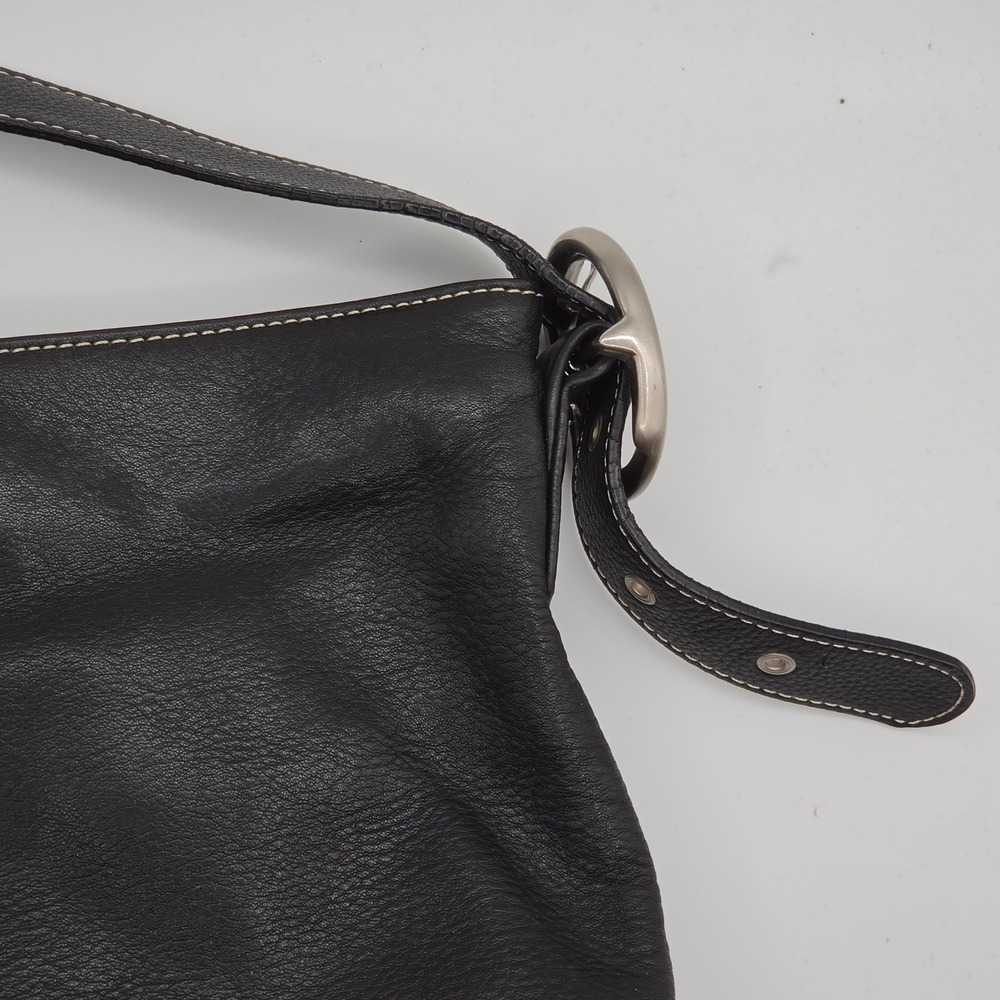 Tig & Co Shoulder Bag Women Medium Black Excellent Leather Contrast Stitch Hobo - Picture 6 of 9